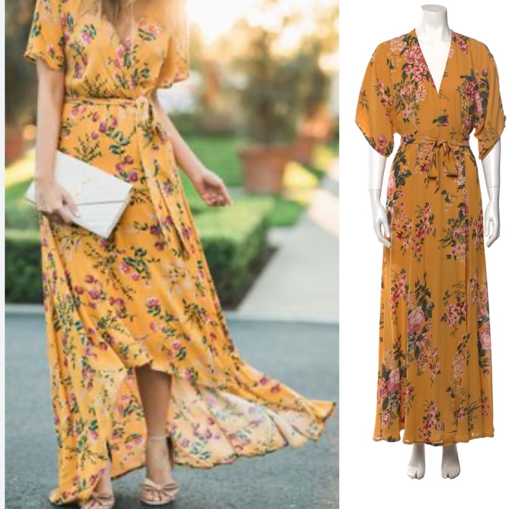 Reformation Mustard Yellow Floral Maxi Dress